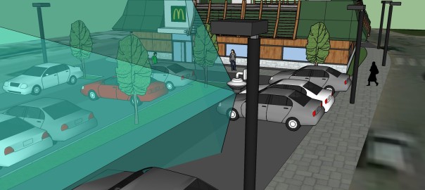 Ресторан McDonald’s с установленной на столбе камерой AXIS