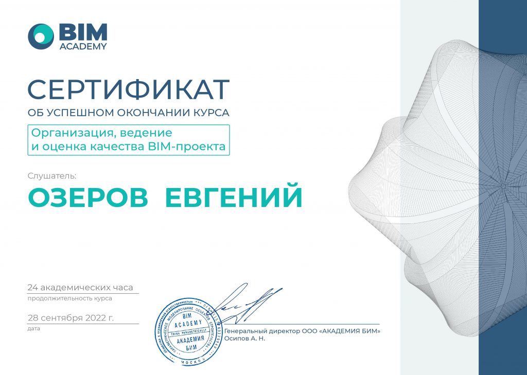Сертификат BIM-Academy (Озеров Е.И.)